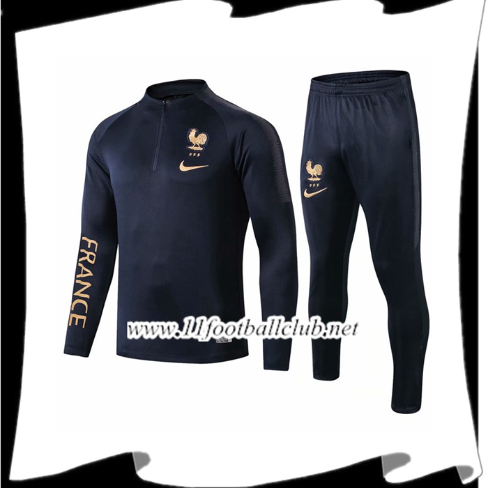 Le Nouveaux Ensemble Survetement de Foot France Bleu Fonce 2019/2020 Floqué