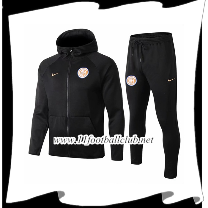 Le Nouveaux Veste A Capuche Survetement Foot Inter Milan Noir 209/2020 Flocage