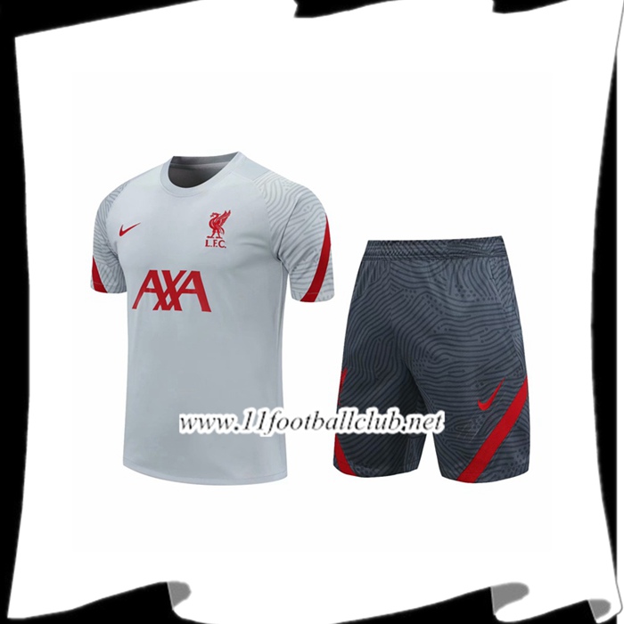 Le Nouveau Ensemble Training T-Shirts FC Liverpool + Shorts Gris 2020/2021